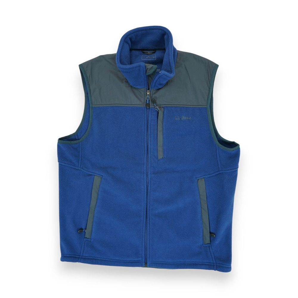 LL Bean Vest Men's Medium Blue Gray Full Zip Fleece Outdoors Sleeveless Polartec